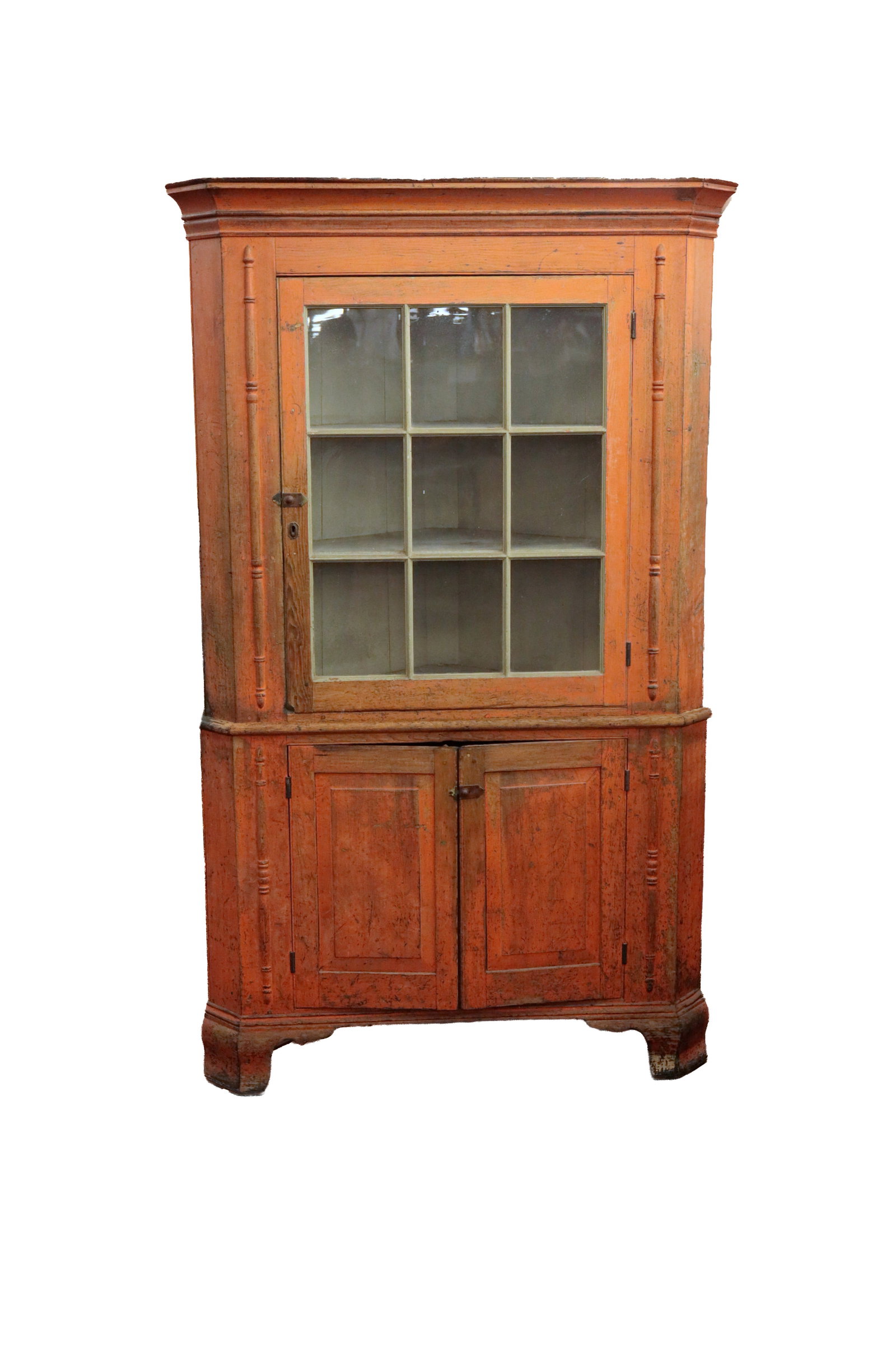 NEW ENGLAND CORNER CUPBOARD WITH ORIGINAL BITTERSWEET PAINT. (1 of 5)