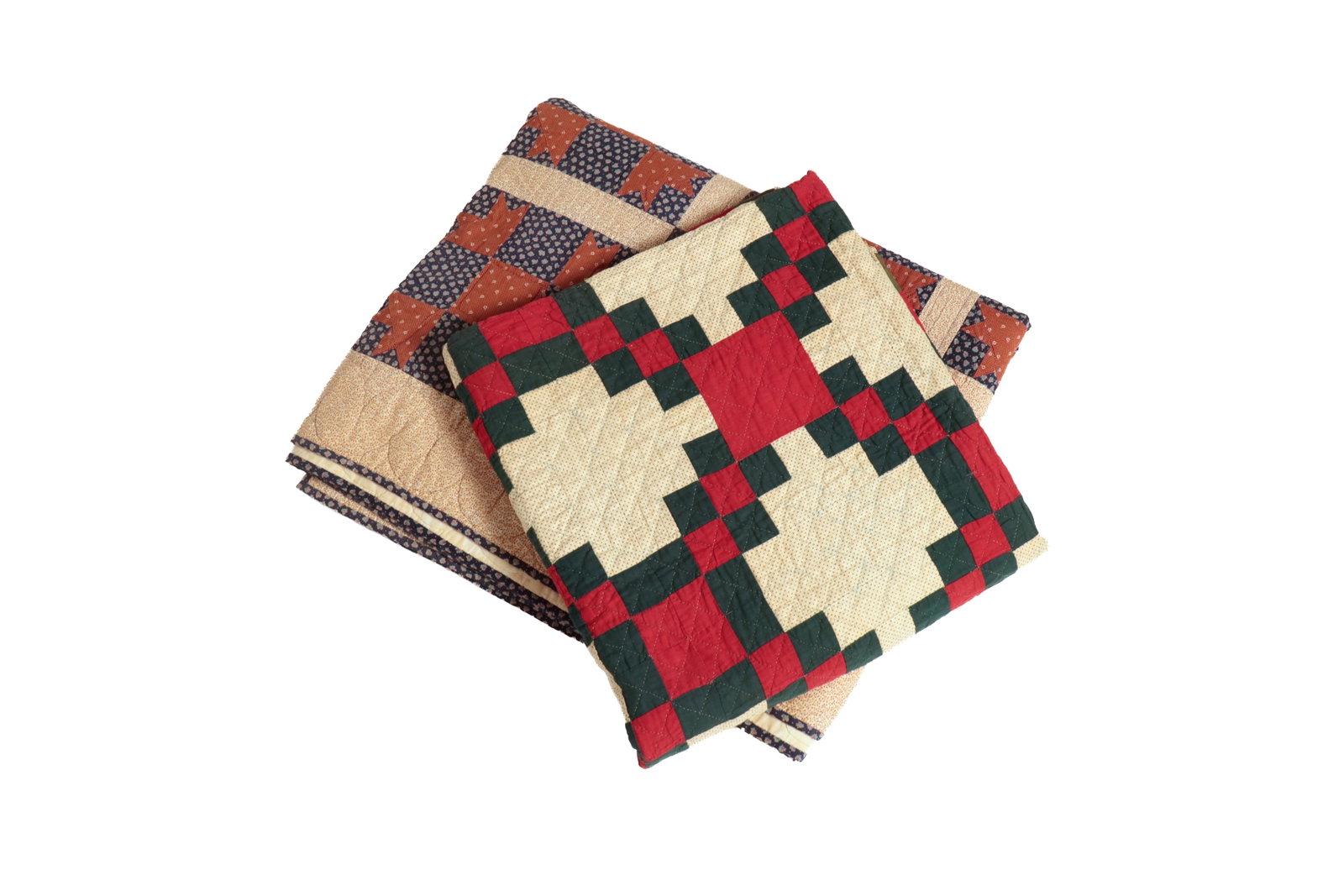 TWO HAND-STITCHED AND PIECED COTTON QUILTS. (1 of 5)