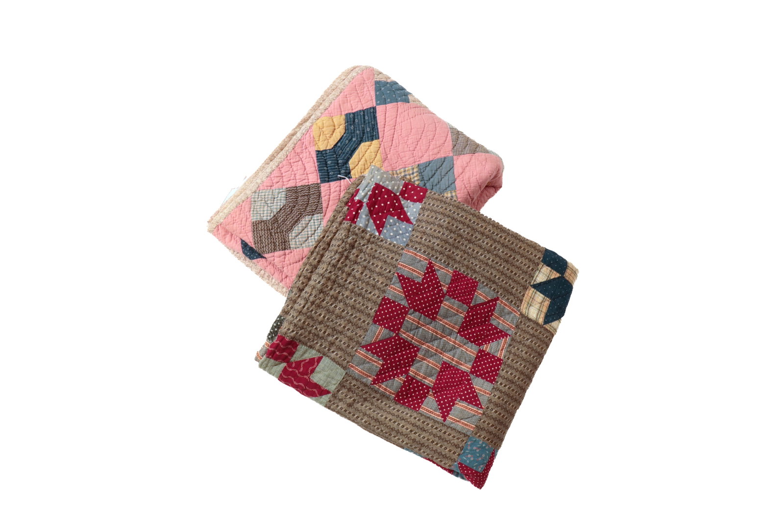 TWO HAND-STITCHED AND PIECED COTTON QUILTS. (1 of 5)