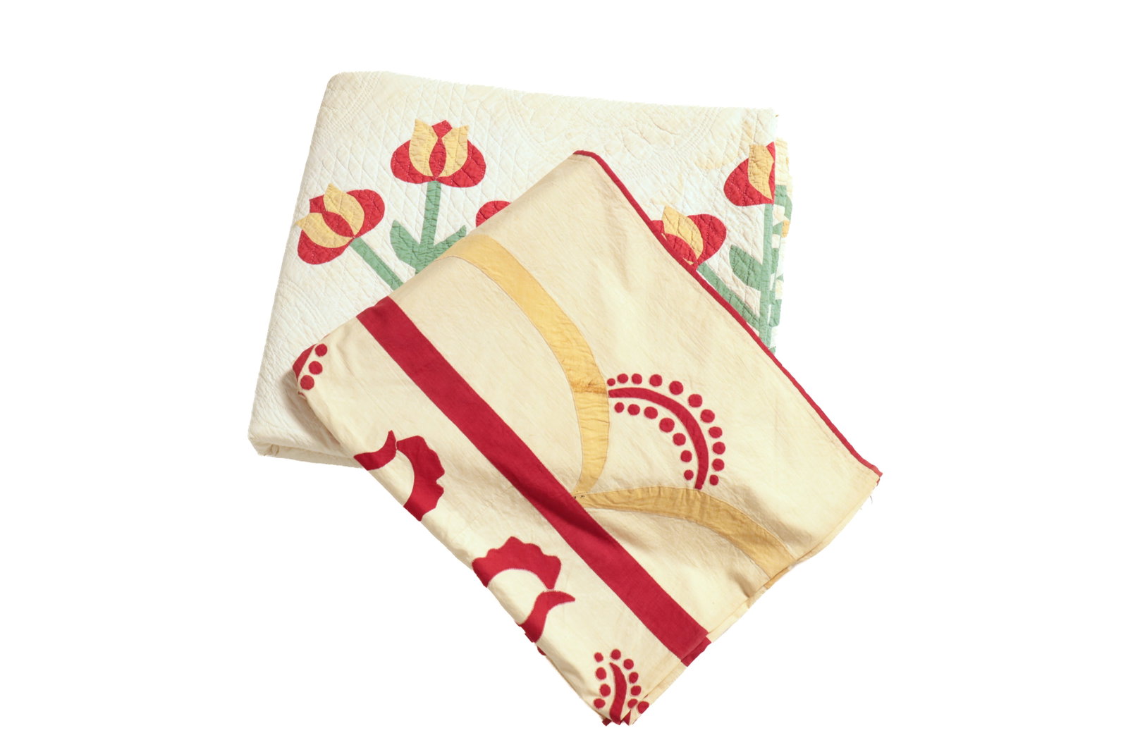 TWO HAND-STITCHED APPLIQUE QUILTS. (1 of 1)