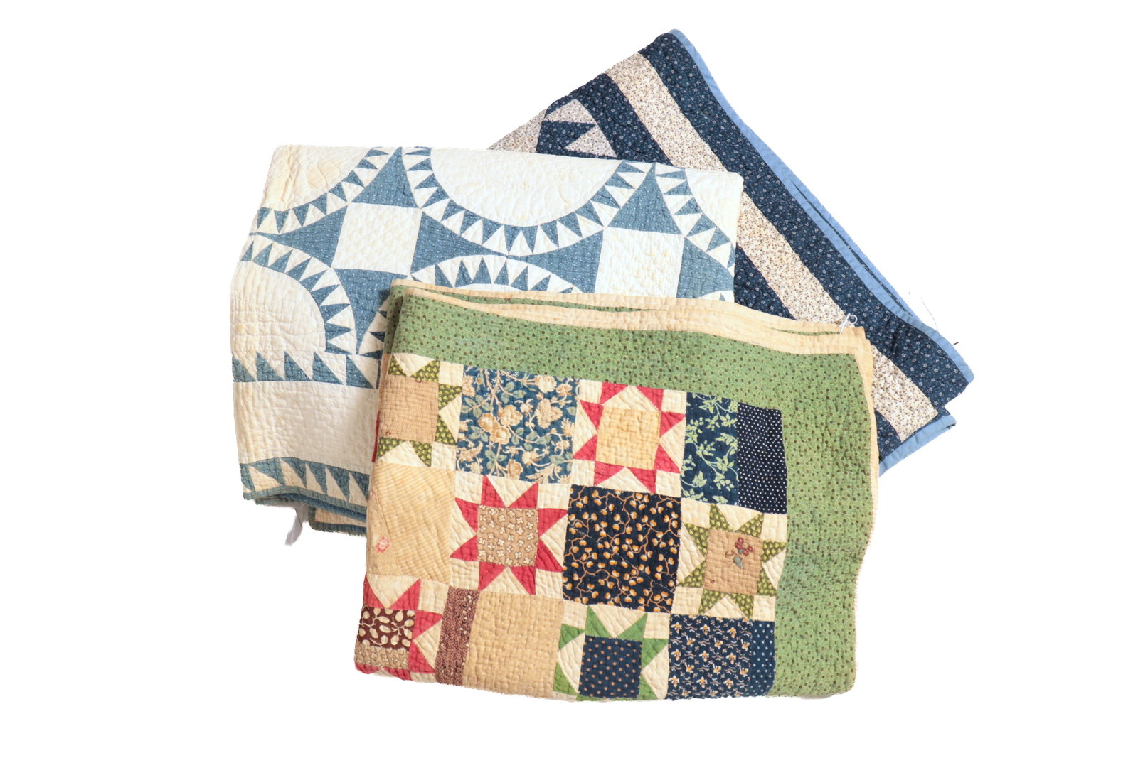 THREE HAND-STITCHED PIECEWORK QUILTS. (1 of 7)