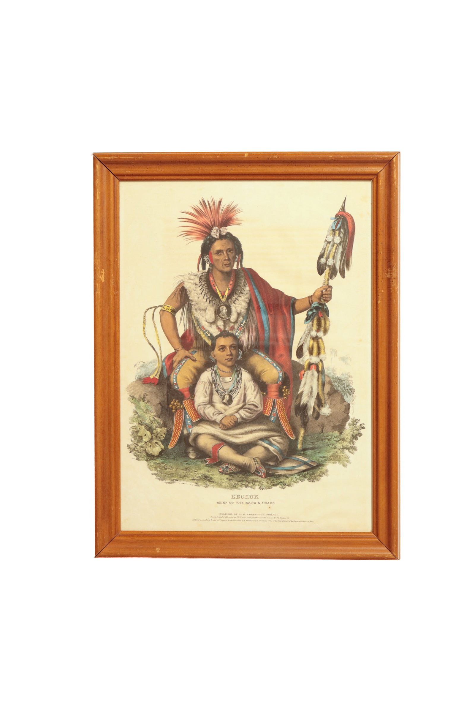 MCKENNEY AND HALL "KEOKUK" HAND-COLORED LITHOGRAPH, DATED 1838. (1 of 3)