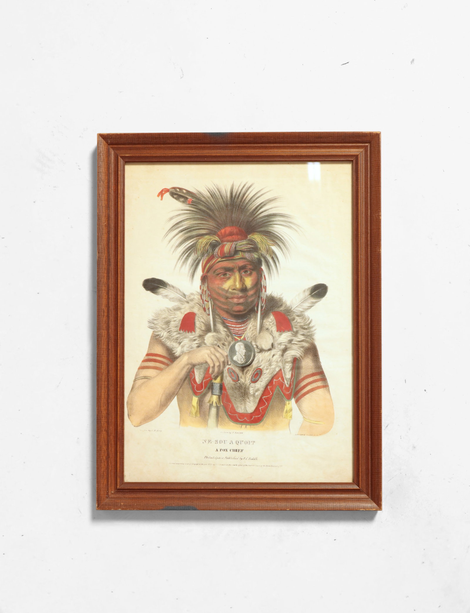 MCKENNEY AND HALL "NESOUAQUOIT" HAND-COLORED LITHOGRAPH, DATED 1837. (1 of 3)