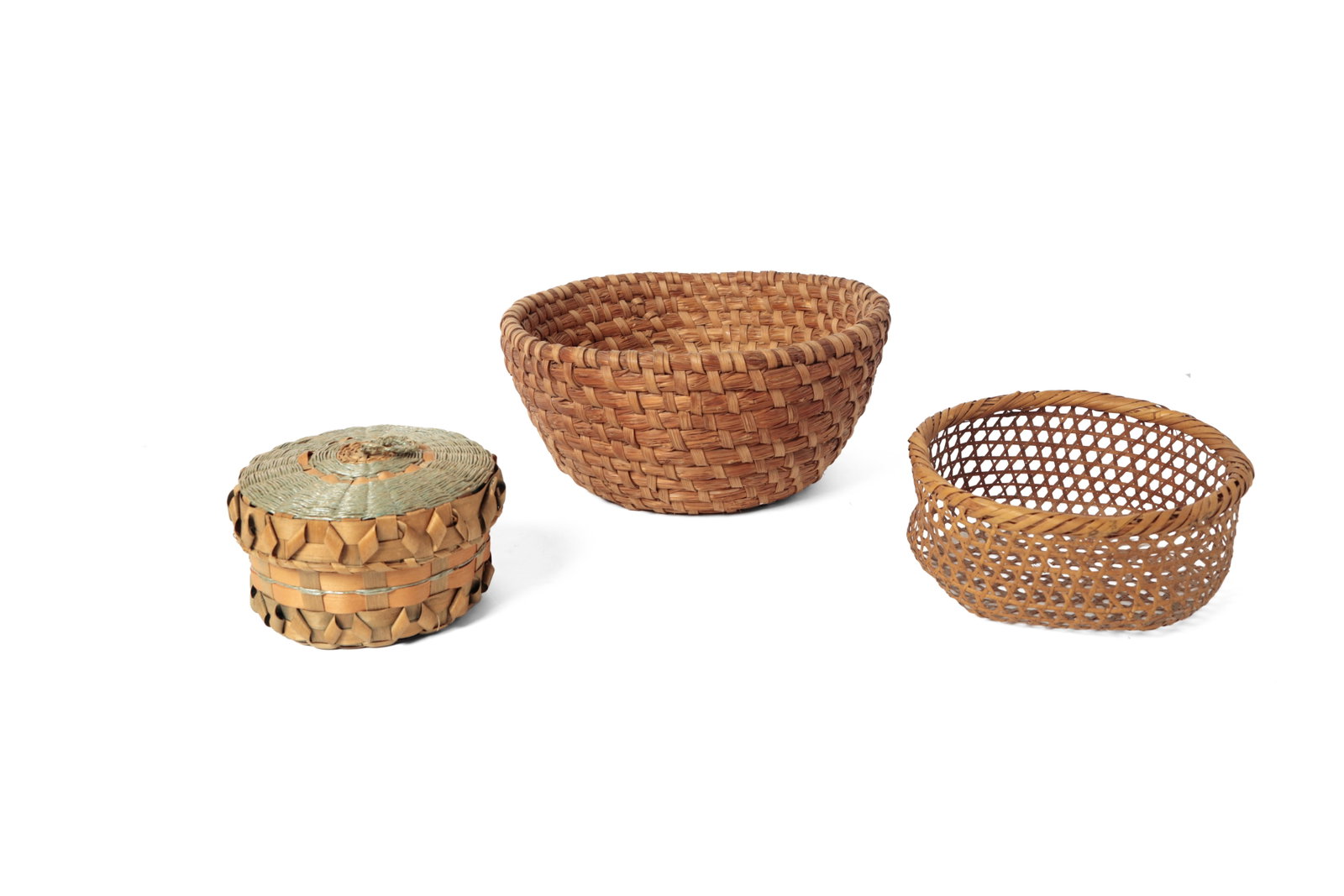 THREE WOVEN BASKETS, INCL. PENOBSCOT. (1 of 20)