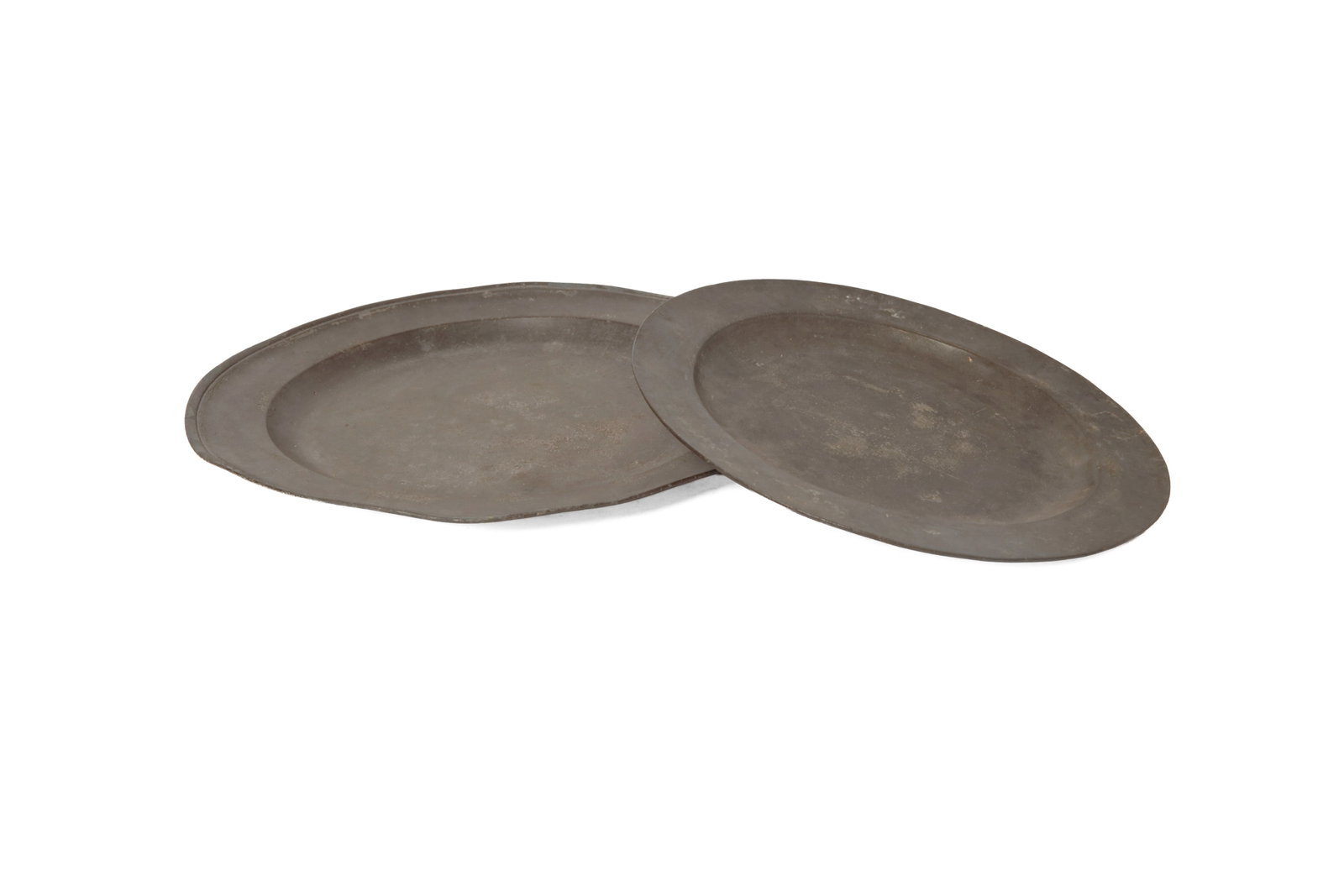 TWO PEWTER CHARGERS. (1 of 5)