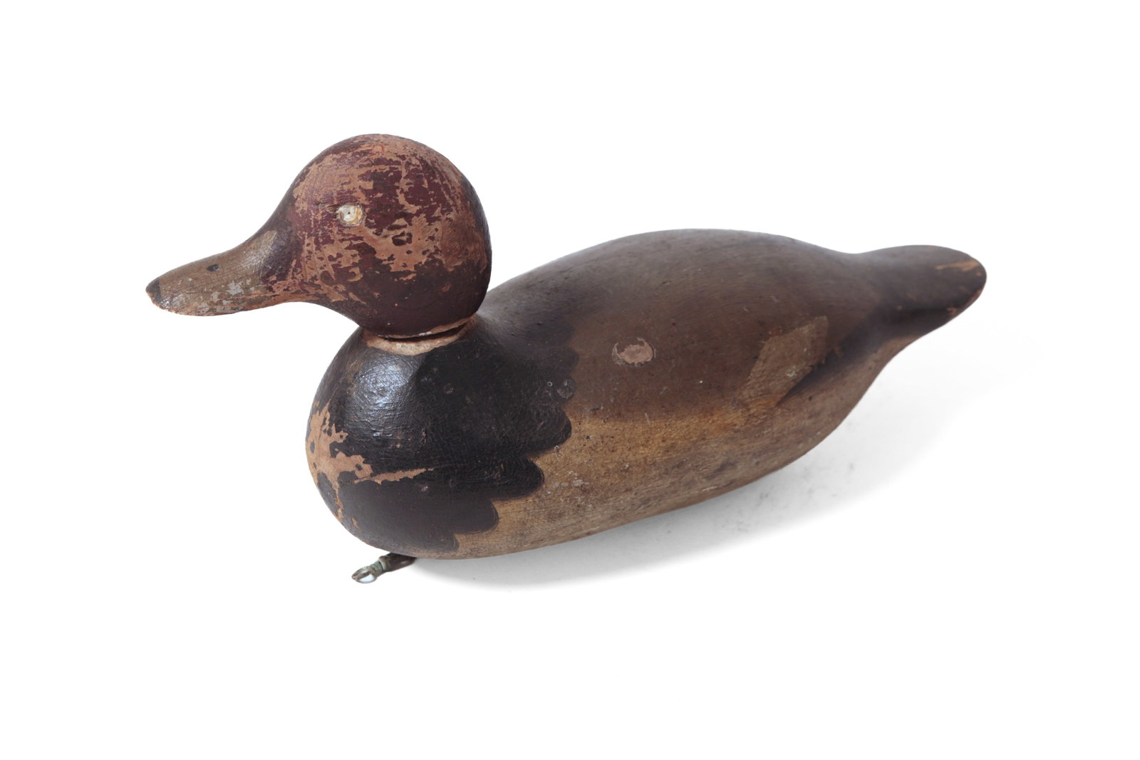 CARVED AND PAINTED RED HEAD DUCK WORKING DECOY. (1 of 10)