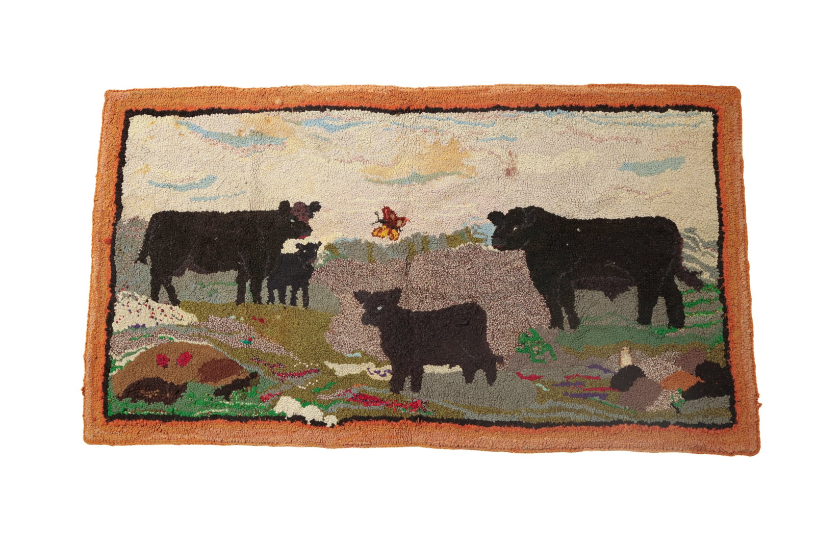 LARGE FARMYARD SCENE HOOKED RUG. (1 of 4)