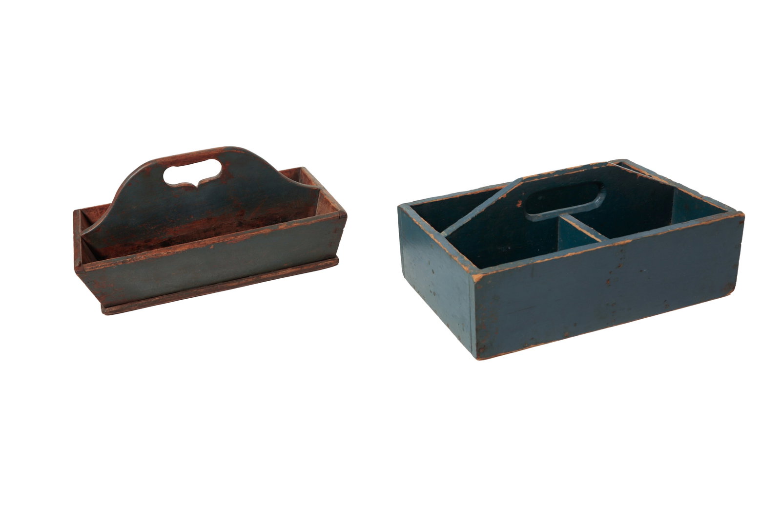 TWO PINE TOTES OR CARRIERS IN ORIGINAL BLUE PAINT. (1 of 9)