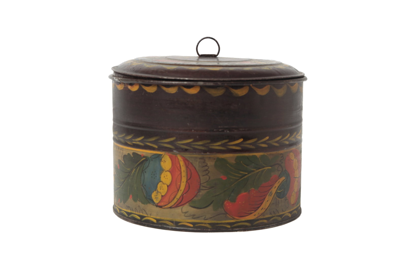 TOLE-DECORATED LIDDED ROUND BOX. - 2