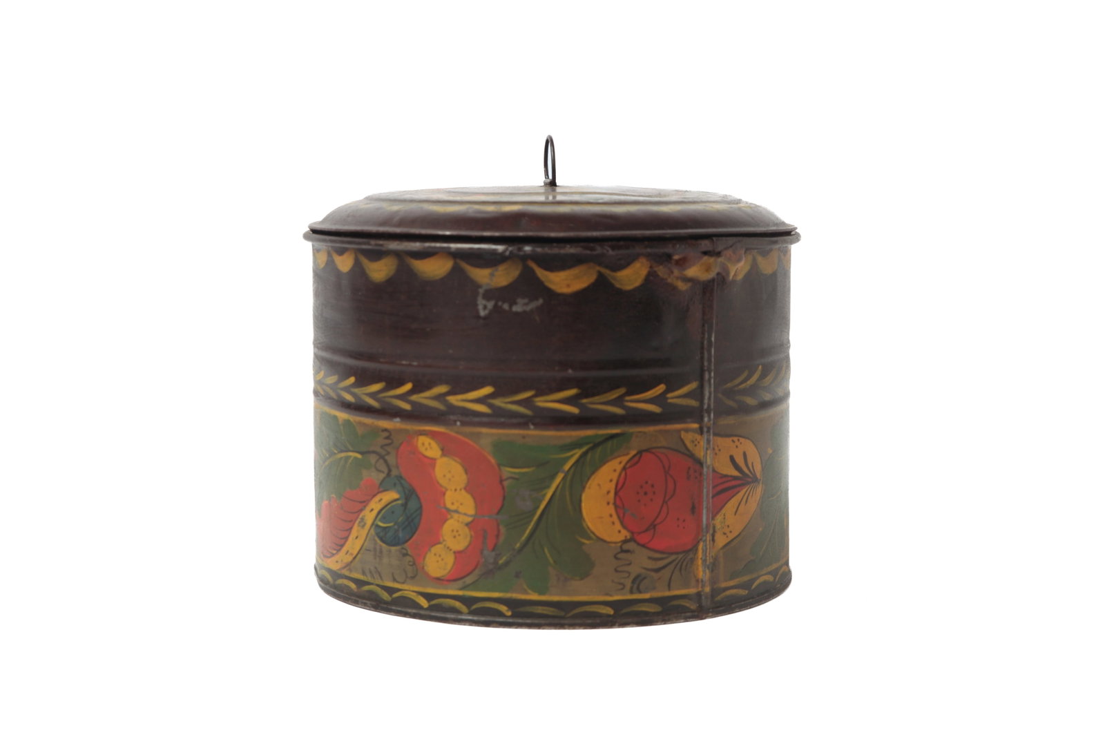 TOLE-DECORATED LIDDED ROUND BOX. - 3