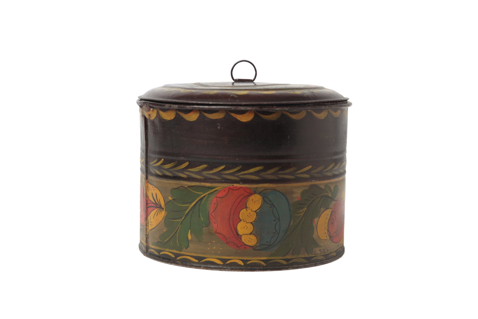 TOLE-DECORATED LIDDED ROUND BOX. - 4
