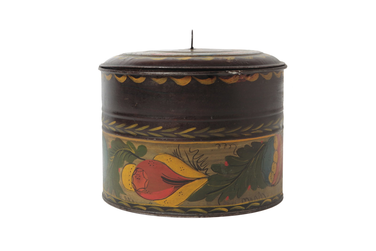TOLE-DECORATED LIDDED ROUND BOX. - 5