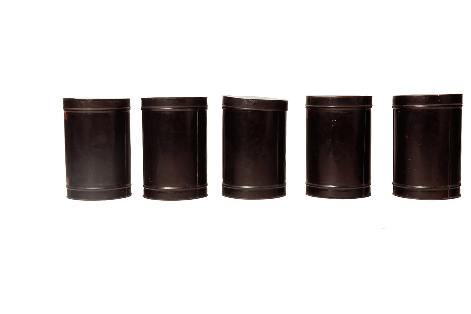 FIVE TOLEWARE LIDDED TEA CANISTERS. - 3