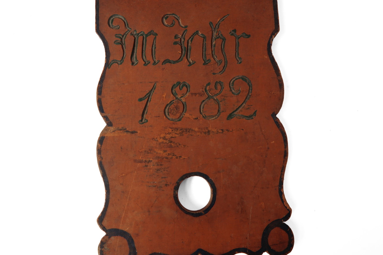 PAINT-DECORATED HATCHEL, DATED 1882. - 4