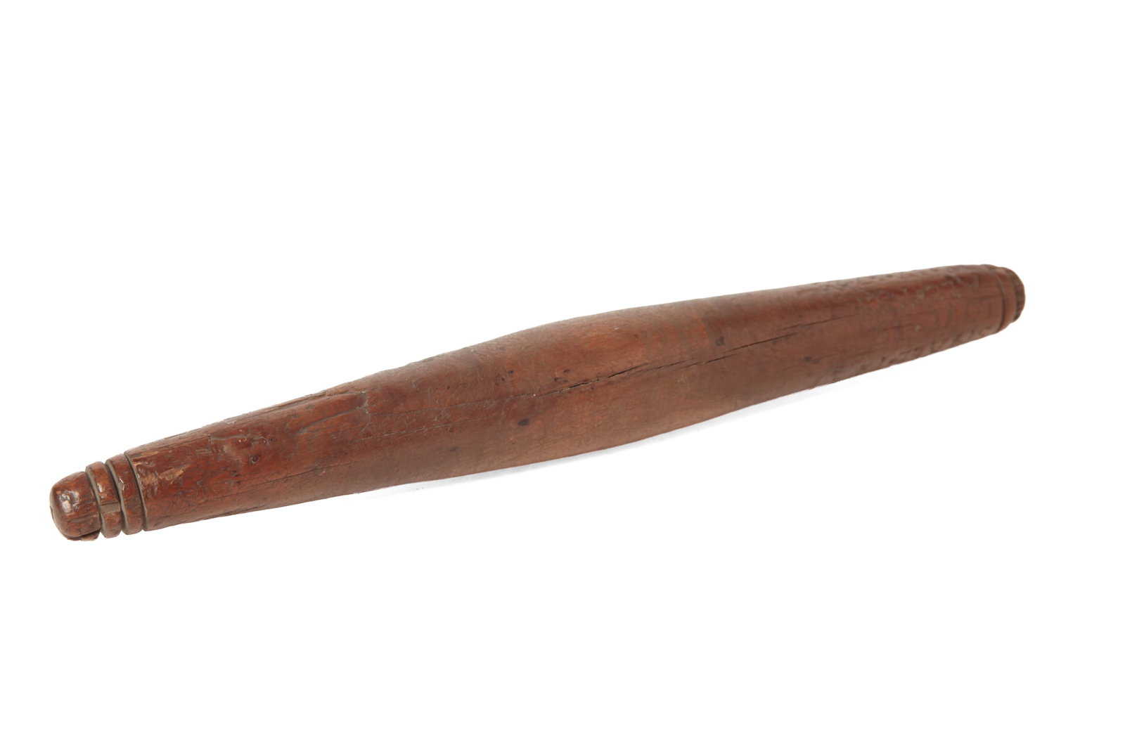 WONDERFUL "LOVE TOKEN" ROLLING PIN, DATED 1725.: WONDERFUL "LOVE TOKEN" ROLLING PIN, DATED 1725. American. Walnut. Tapered at both ends with banding. Engraved at one end "ANN RUSSELL THE GIFT IS SMALL THE LOVE IS ALL". 14"l. 1.75"w. Provenance: Nanc