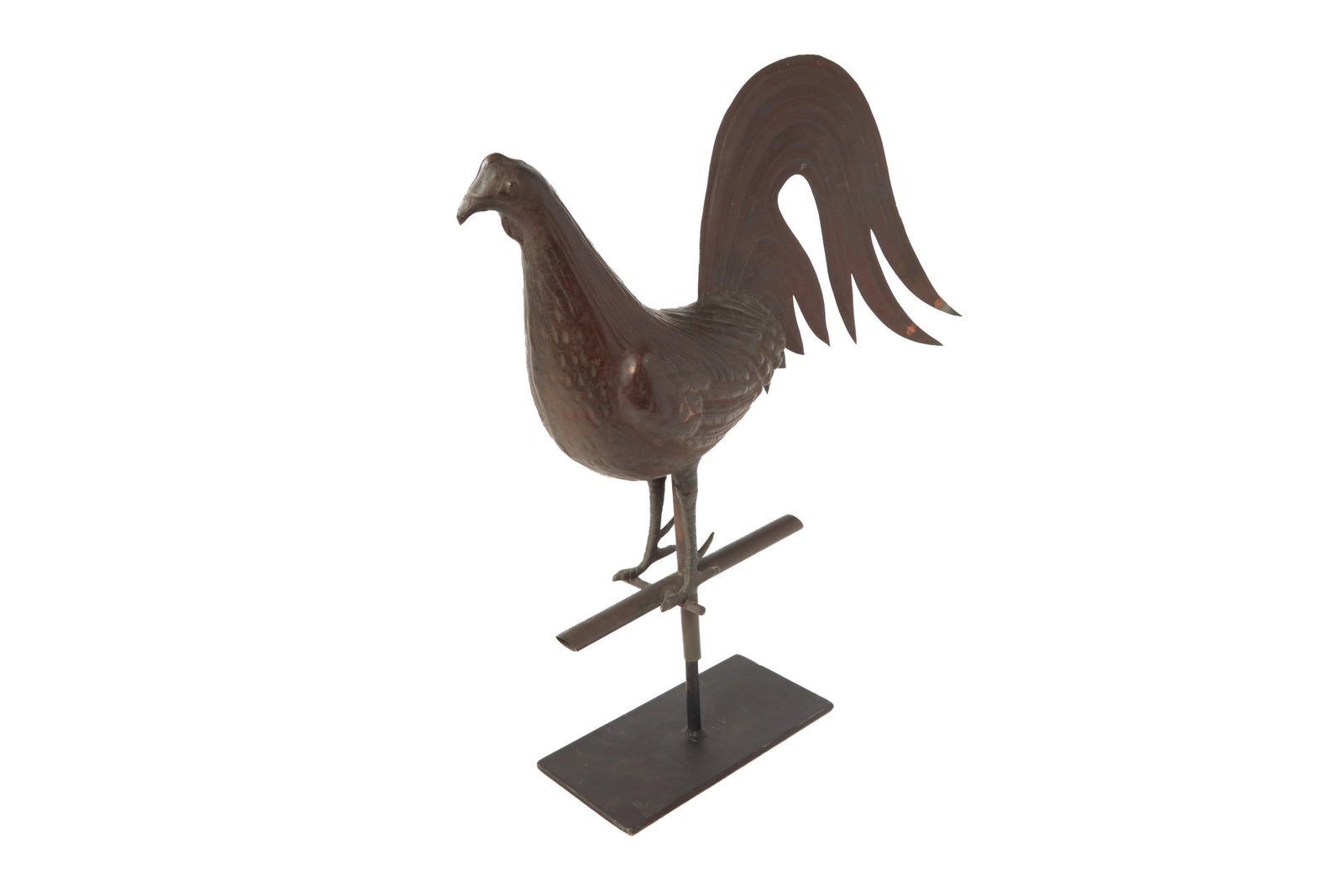 MOLDED COPPER FULL-BODIED ROOSTER WEATHERVANE. (1 of 9)