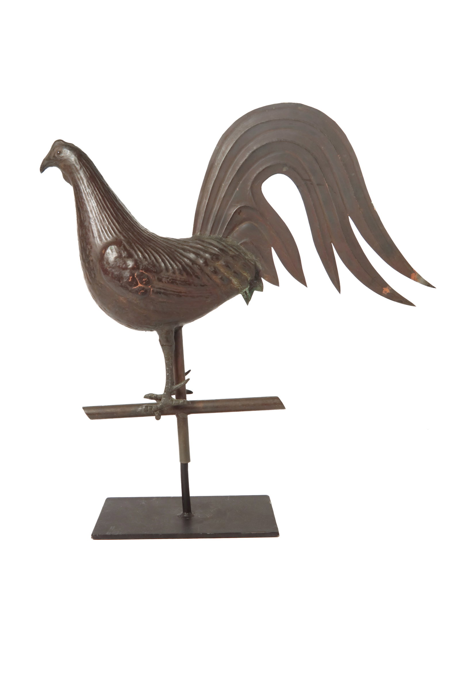MOLDED COPPER FULL-BODIED ROOSTER WEATHERVANE. - 3
