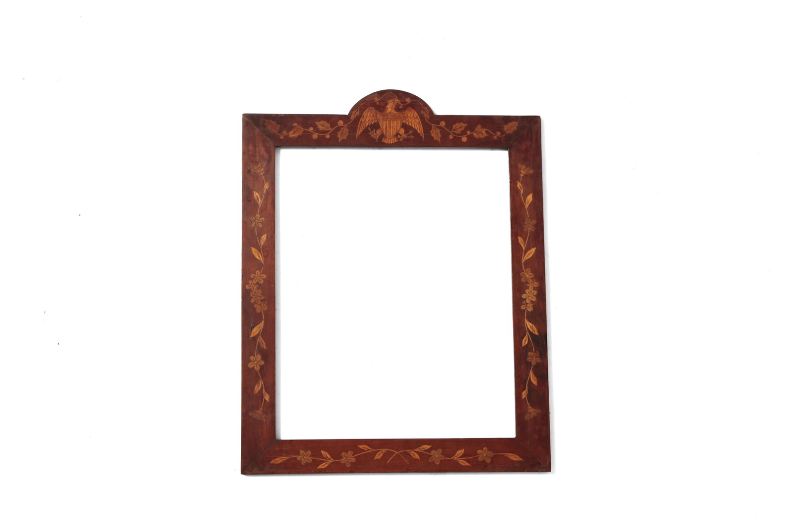 FOLK ART INLAID WALNUT FRAME WITH EAGLE AND SHIELD. (1 of 3)
