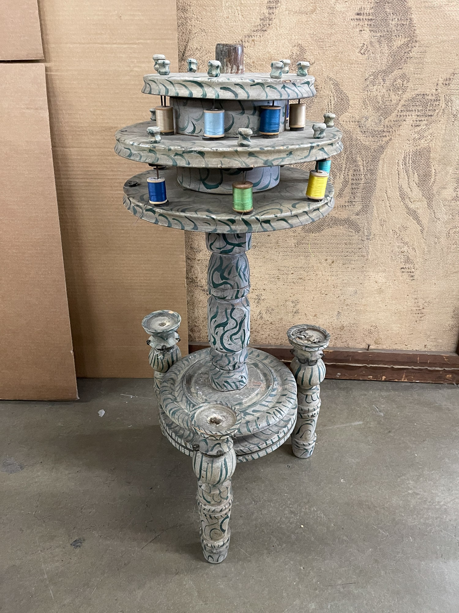 FOLKSY PAINT-DECORATED SEWING STAND. (1 of 19)