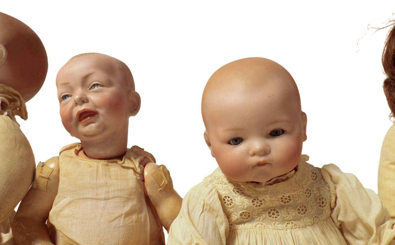 SIX BISQUE HEAD DOLLS. - 4