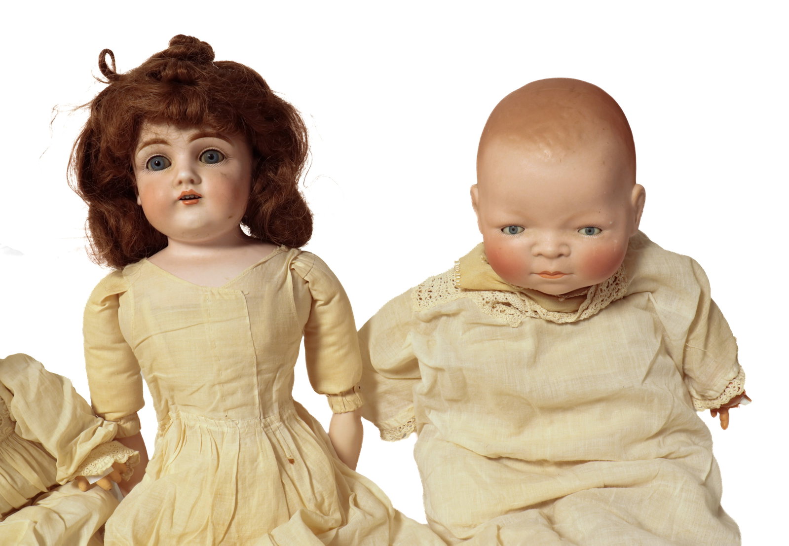 SIX BISQUE HEAD DOLLS. - 5