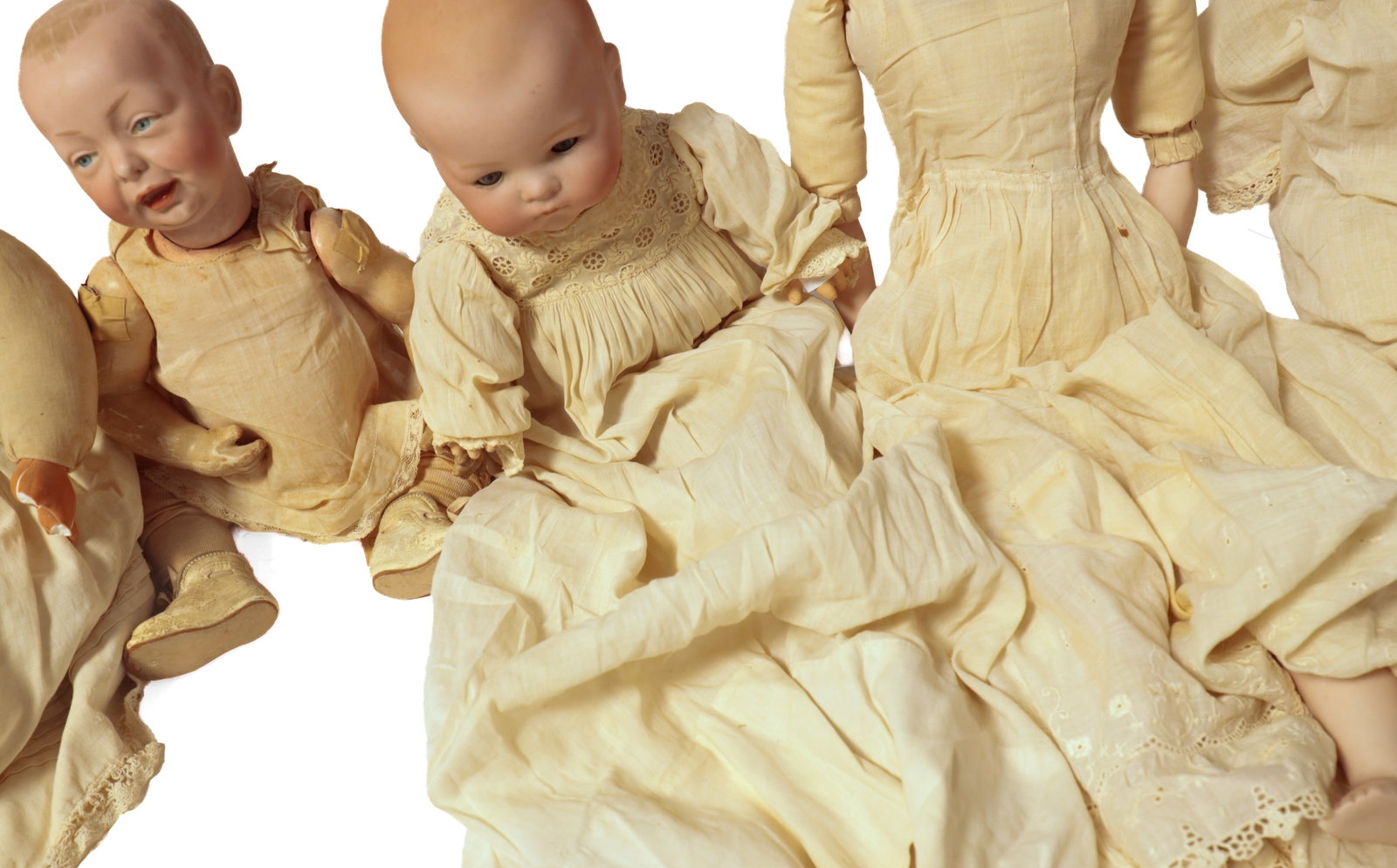 SIX BISQUE HEAD DOLLS. - 8