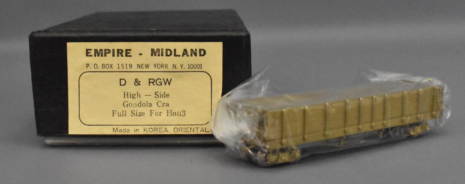 Empire Midland HO Scale Brass D & RGW High Side Gondola: Gondola is C9/C10 unrun in a good, solid original box . Made in Korea.