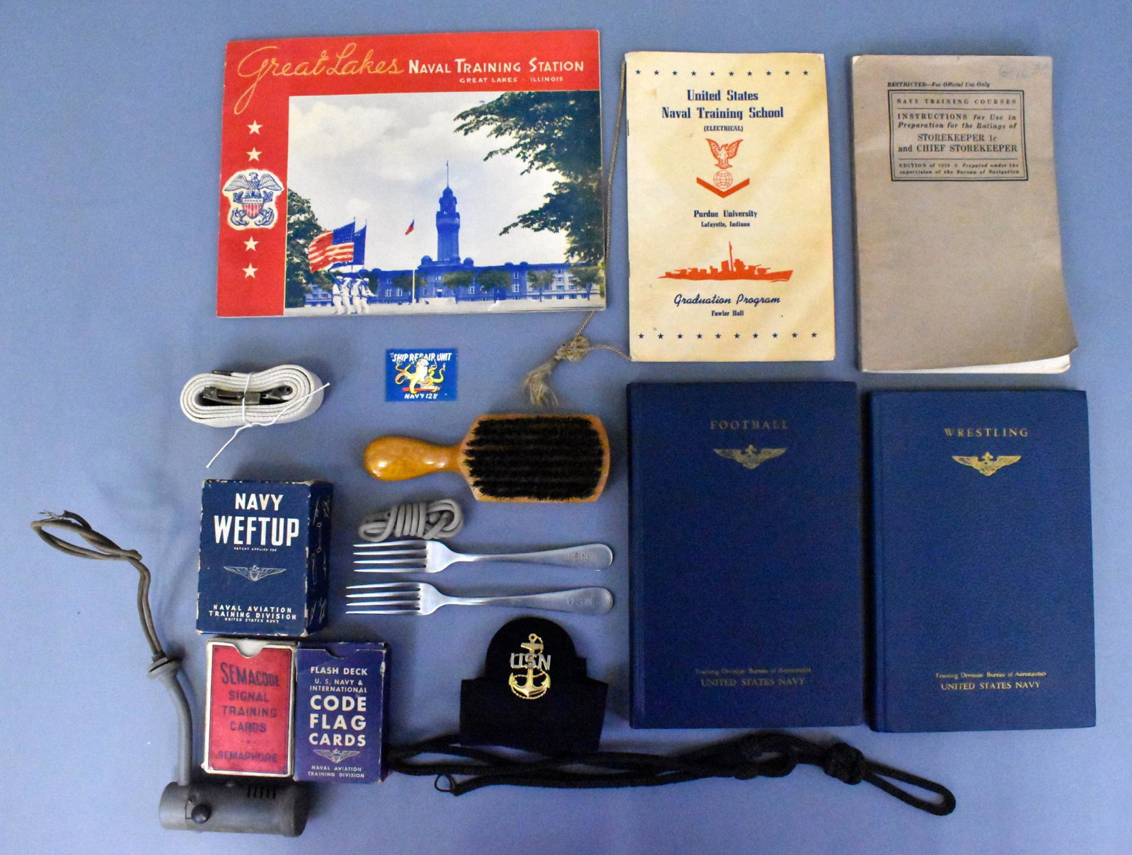 WWII US Navy USN ID Code & Signal Cards Bunk Light: WWII US Navy USN ID Code & Signal Cards Bunk Light Uniform & Paper Items. Lot includes code cards set, signal training cards, Navy Weftup ID card game, a Navy bunk or station light, and other uniform,