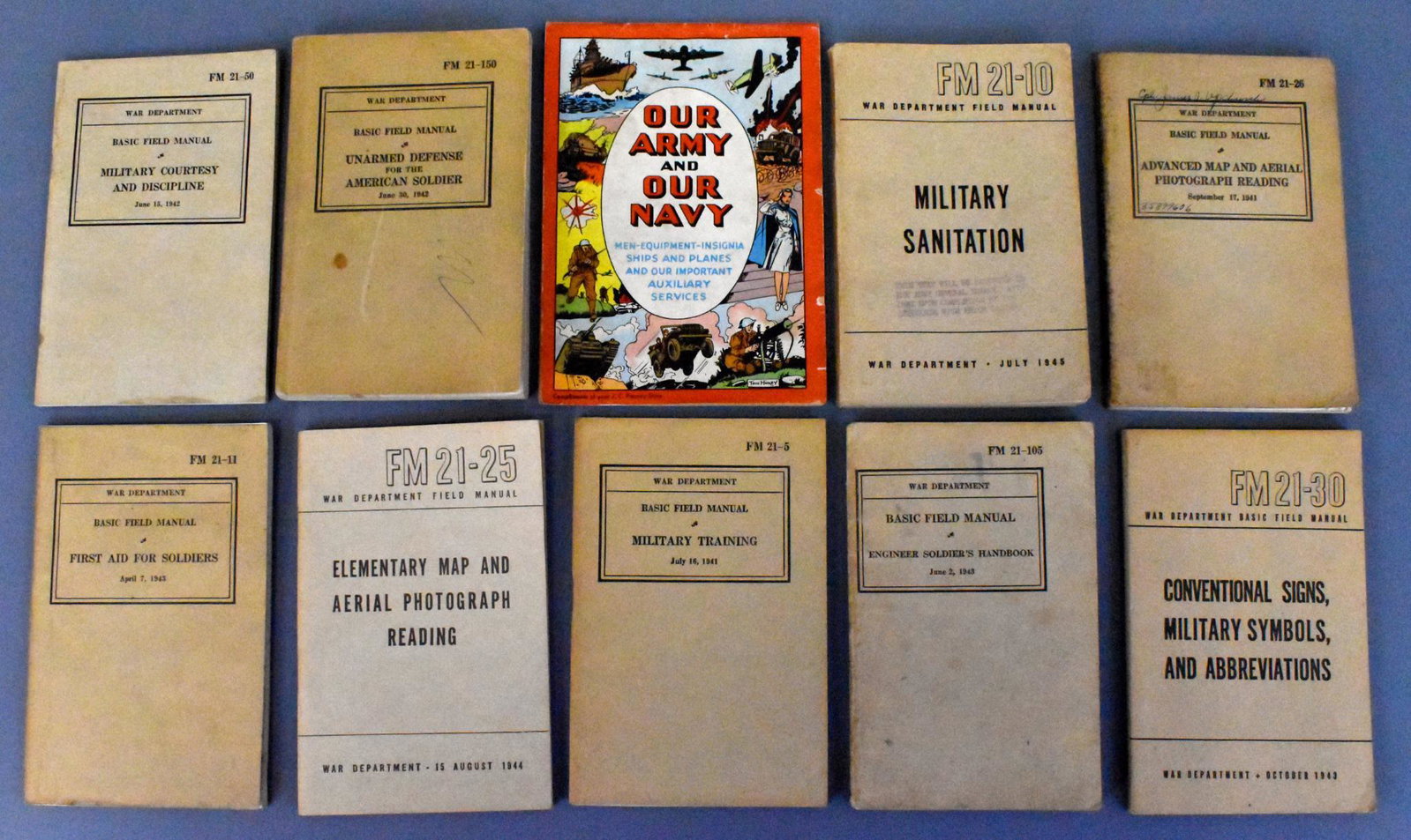 US WWII Military Army Technical Training Operators: US WWII Military Army Technical Training Operators manuals books x10 & comic. Including manuals on military courtesy and discipline, first aid, map and aerial photo reading, advanced map and aerial ph