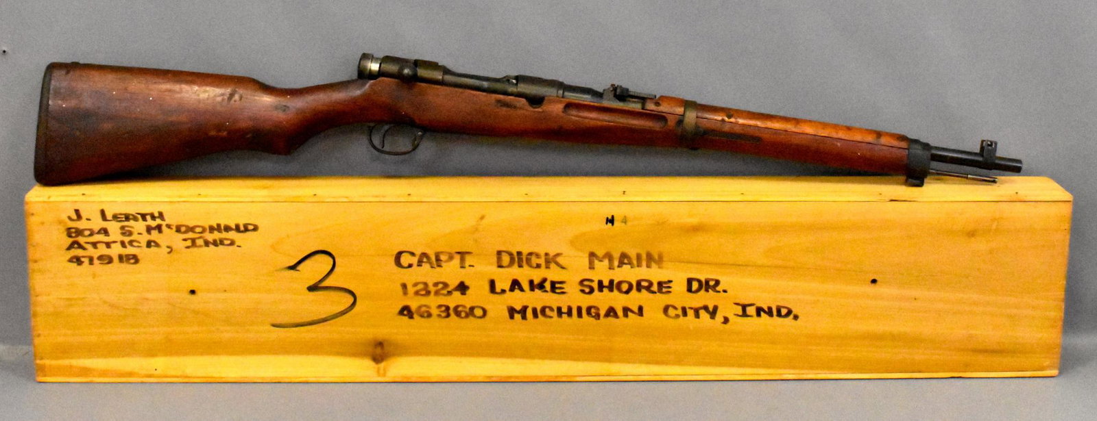 WWII Japanese Type 38 Carbine 6.5 mm rifle Nagoya: WWII Japanese Type 38 Carbine 6.5 mm rifle Nagoya Arsenal Series 4 ,matching bolt, ground Mum with vintage shipping box. Very good wood, metal, bore. Transfer or FFL required Winning bidders purchasin