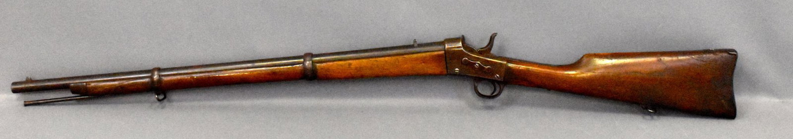 Placina Spanish or South American copy Remington: Placina copy of Remington rolling block rifle carbine .44 caliber. Approx 24 inch barrel Cadet rifle or carbine? Overall very good with excellent bore. Antique. No transfer or FFL required. Winning bi