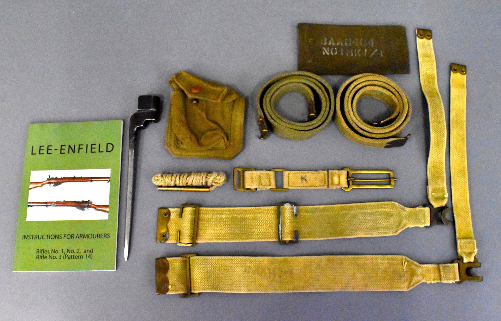 WWII British military Lee Enfield rifle book, slings: WWII British military Lee Enfield rifle book, slings muzzle cover bayonet pistol holster