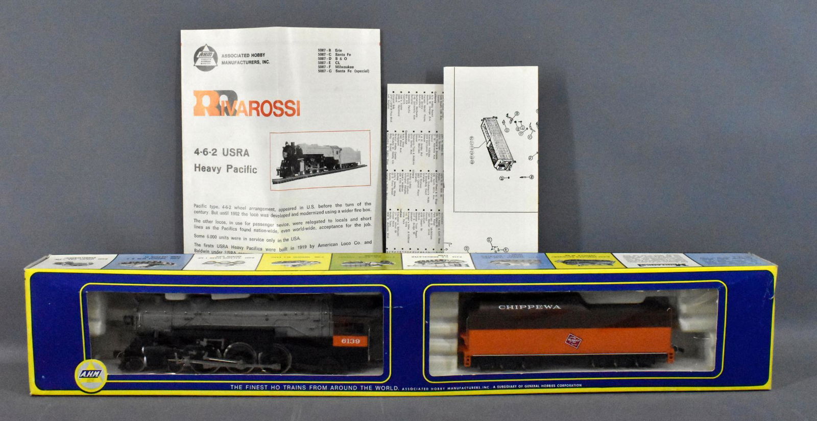 Rivarossi HO scale Milwaukee Road 4-6-2 Chippewa steam: Rivarossi HO scale Milwaukee Road 4-6-2 steam locomotive, mint in original box stock number 5087-F. Locomotive and tender are new old stock and C9-10 in an excellent original box with original instruc
