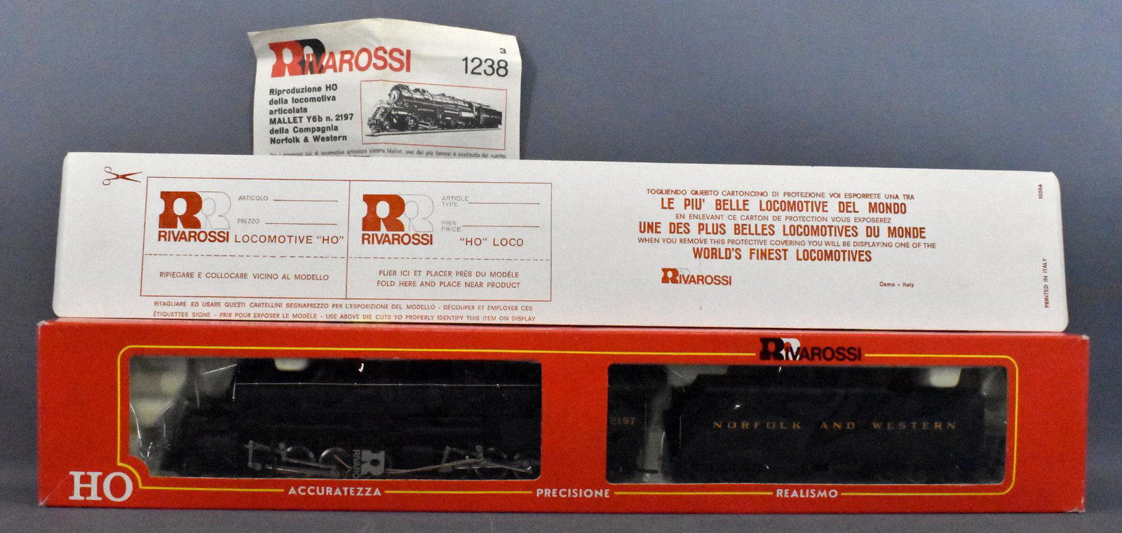 Mint Rivarossi HO scale Norfolk & Western 2-8-8-2: Mint Rivarossi HO scale Norfolk & Western 2-8-8-2 Mallet in original box, stock number 1238. Locomotive and tender are new old stock and C9-10 in an excellent original box with original instruction sh