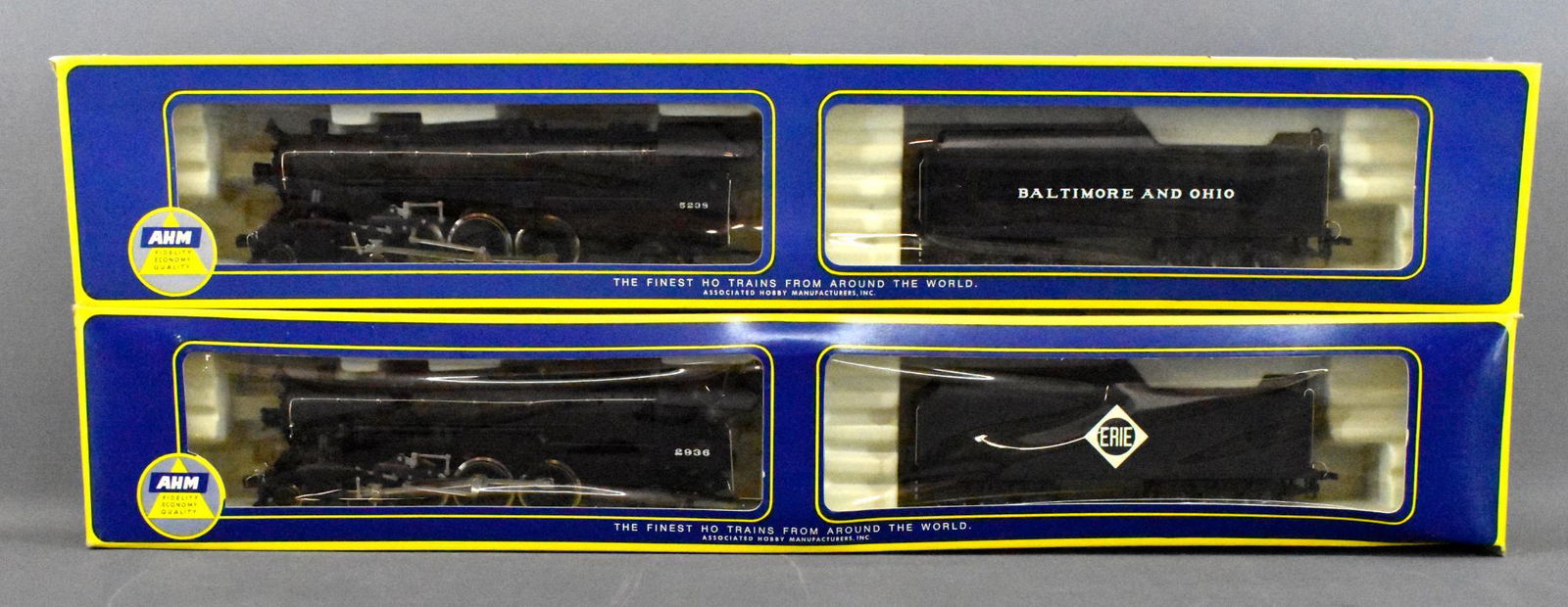 Two Rivarossi HO scale 4-6-2 heavy Pacific steam: Two Rivarossi HO scale 4-6-2 heavy Pacific steam locomotives, mint in original boxes. Includes 5087-D B&O and 5087-C Erie, both unrun and C9-10 in very good to excellent original boxes with original i