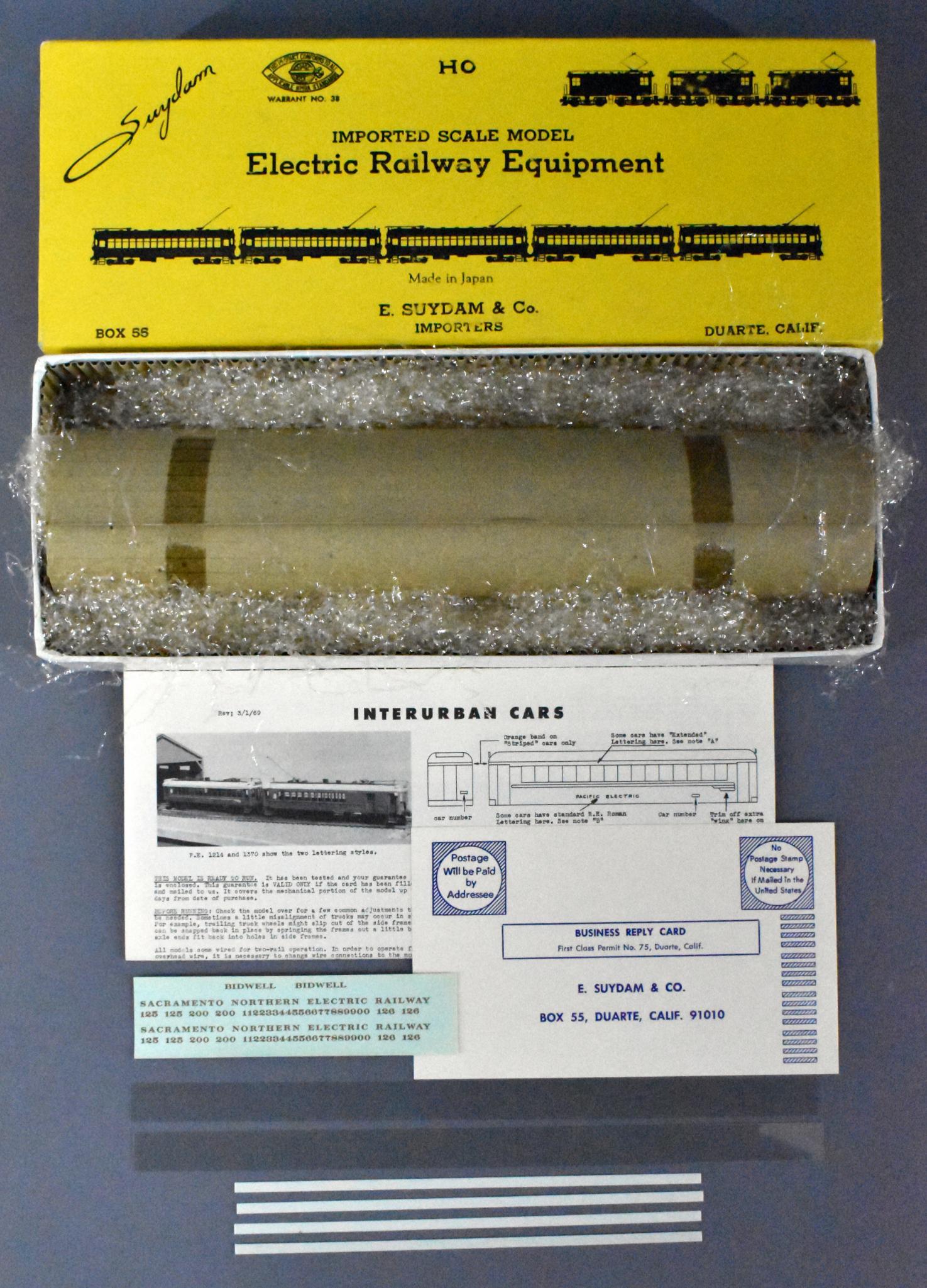 Mint E Suydam HO brass #220 Sacramento Northern wood: Mint E Suydam HO brass #220 Sacramento Northern wood interurban coach trailer in original box. Unit is unrun and has never been unwrapped, presumed C9-10 with window strips, decals and original paperw