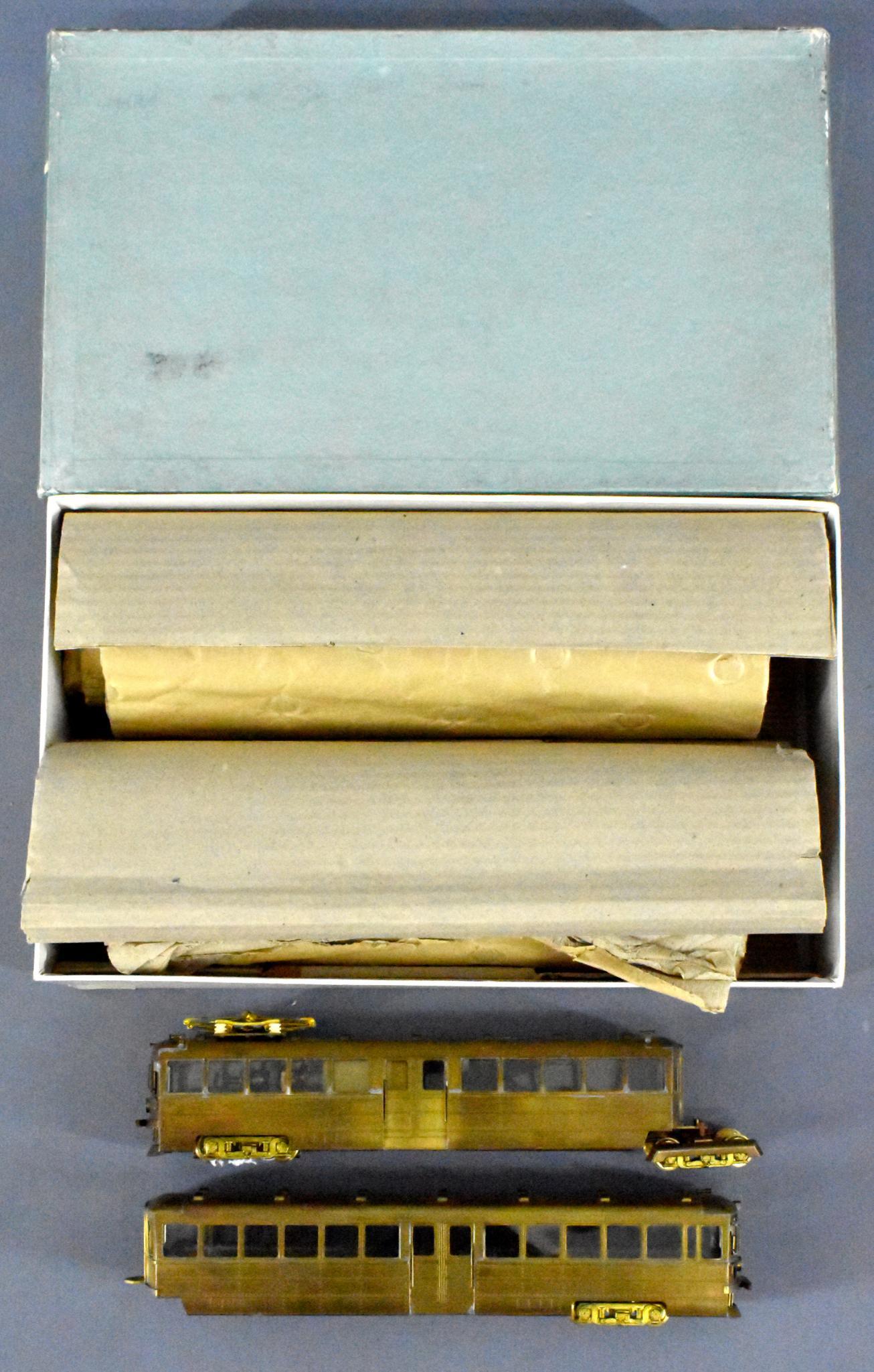 Ken Kidder HO scale brass Key System articulated bridge: Ken Kidder HO scale brass Key System articulated bridge units, Series 125 to 189 in original box. These two units show light run time and some minor tarnish and some toning, otherwise C7 in a very goo
