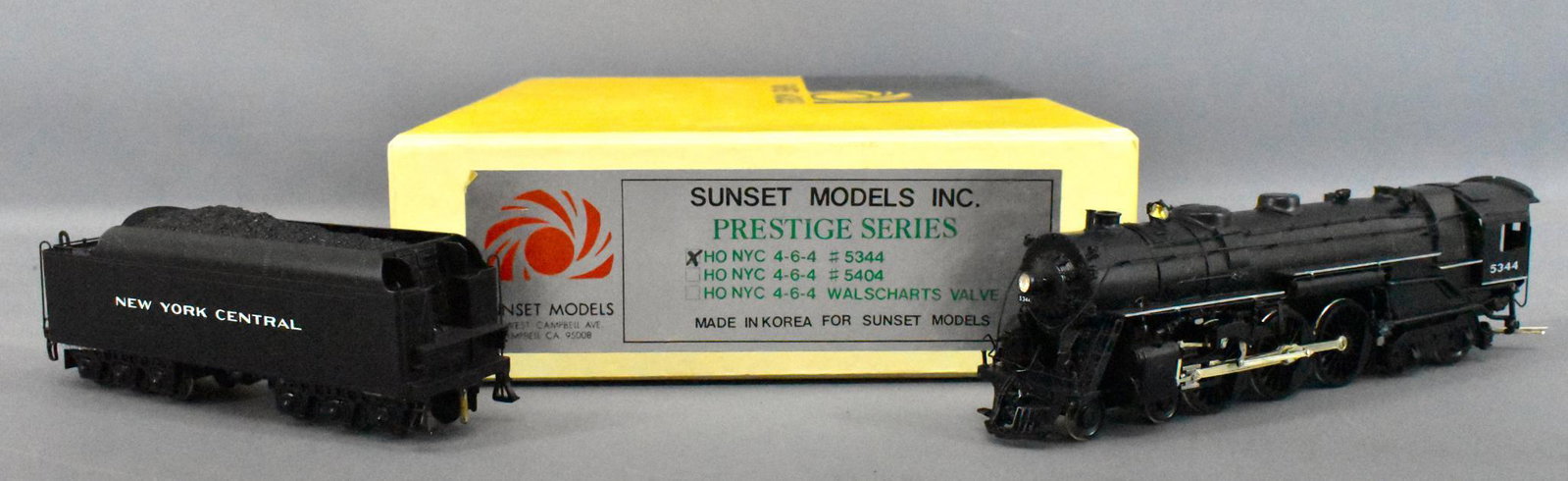 Sunset Models HO Brass Prestige NYC 4-6-4 in OB: Sunset Models HO Brass Prestige NYC 4-6-4 in original box, factory painted C8-9, in a very good original box.
