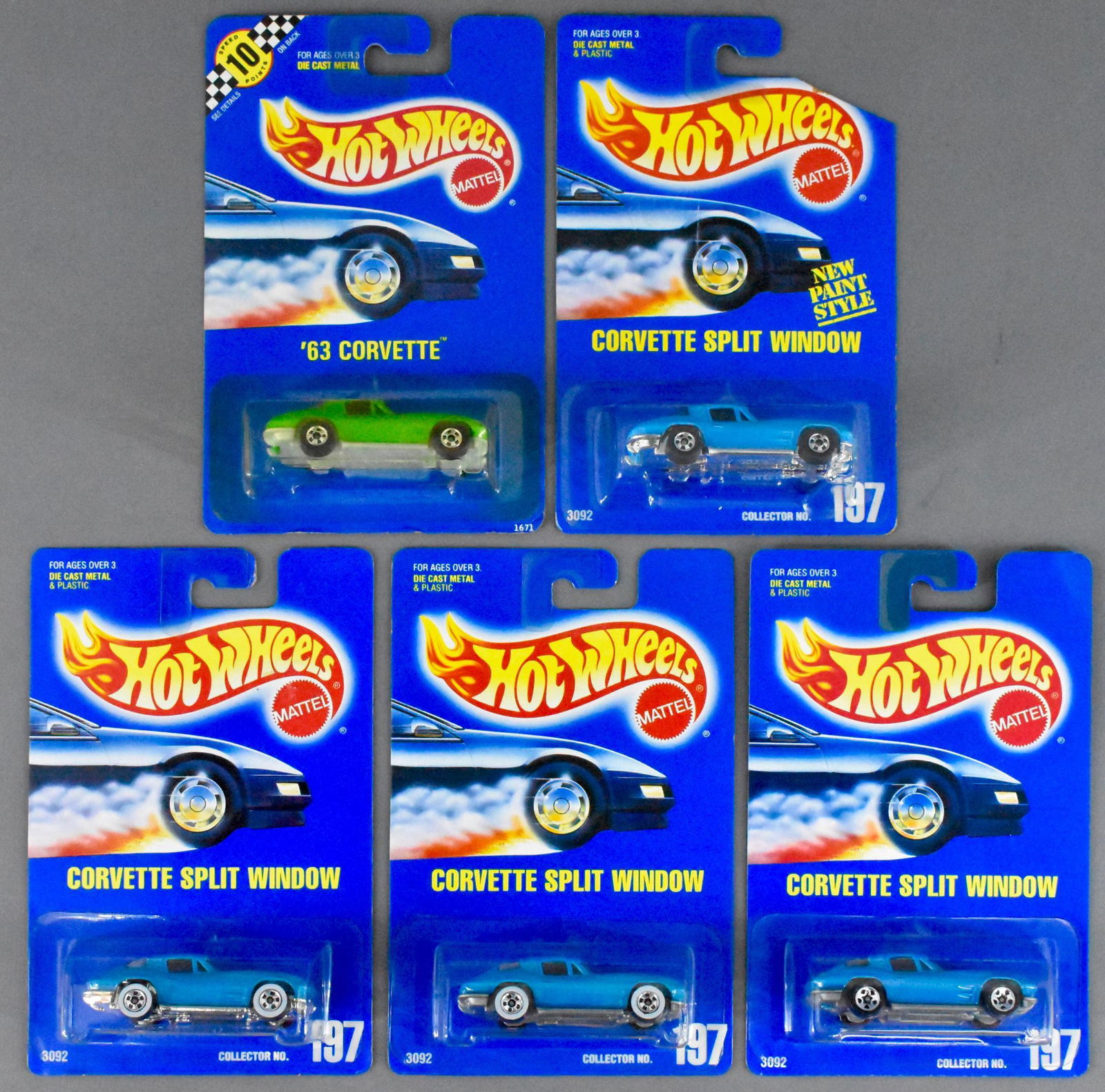 Four Hot Wheels blue card 197 Corvette split widow plus (1 of 4)