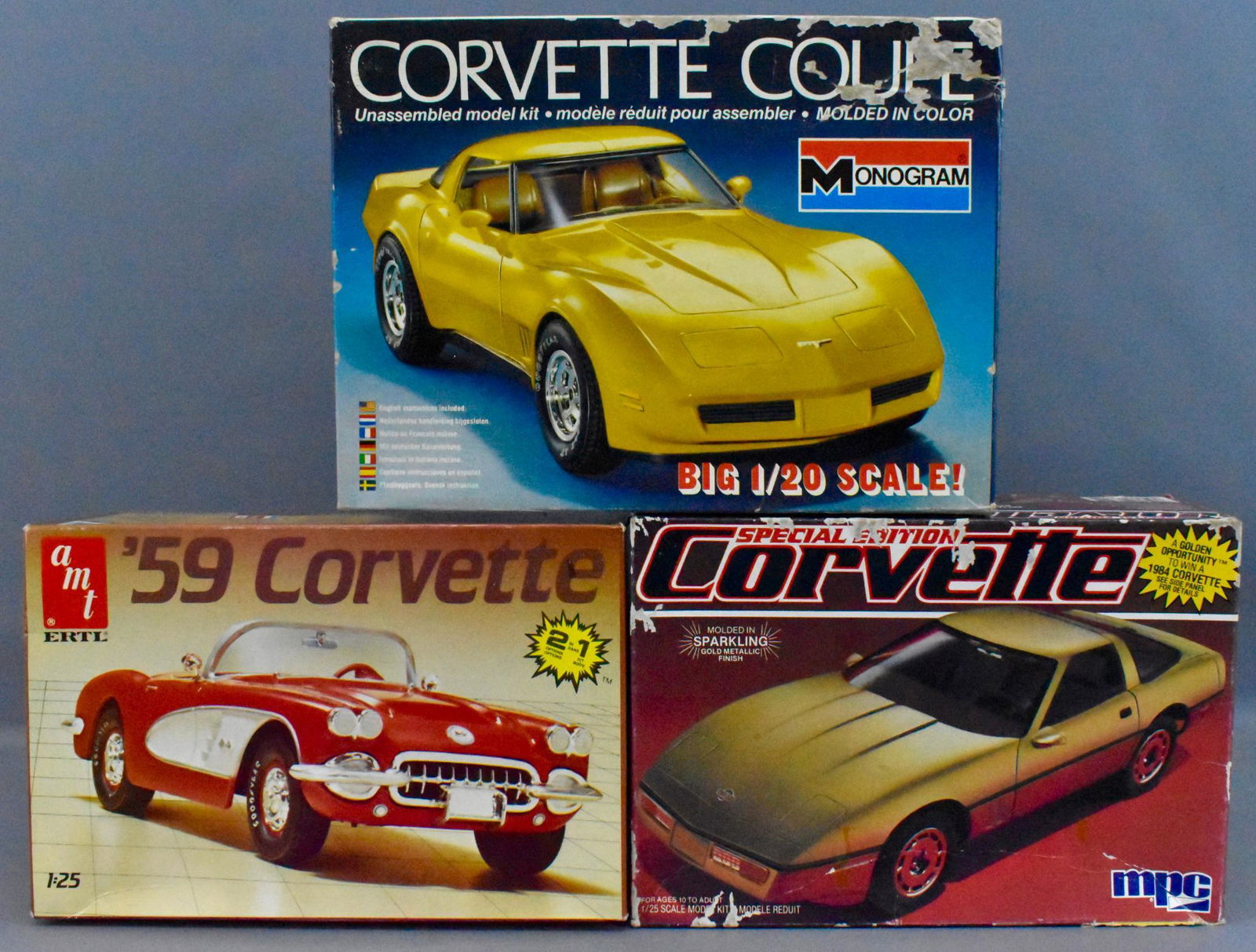 Three unbuilt Chevy Corvette model kits 1959 1980 1984 (1 of 6)