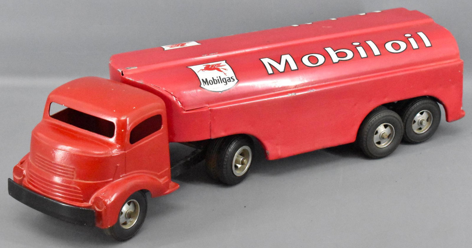 Repainted Smith Miller Mobilgas semi tractor tanker: Repainted Smith Miller Mobilgas semi tractor tanker truck, sold as-is as seen in the photos with no returns.