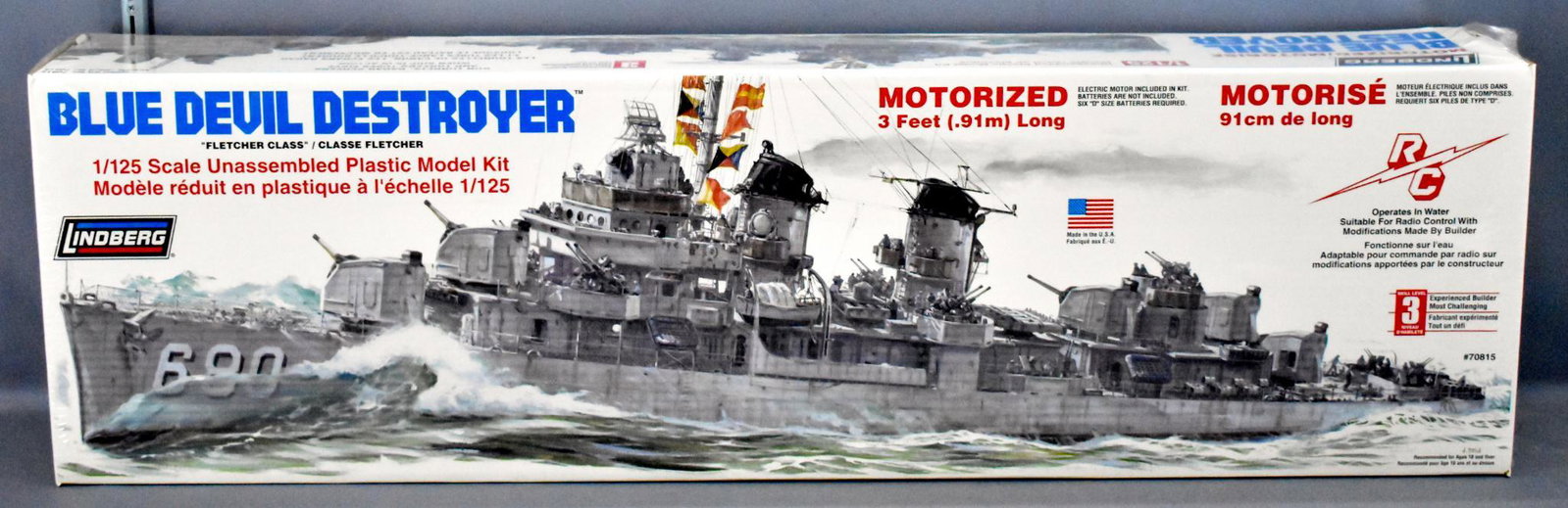 Factory sealed Lindberg 1/125 Blue Devil Destroyer: Factory sealed Lindberg 1/125 Blue Devil Destroyer plastic model kit. A huge kit that will build a model that is 3' long and is motorized.