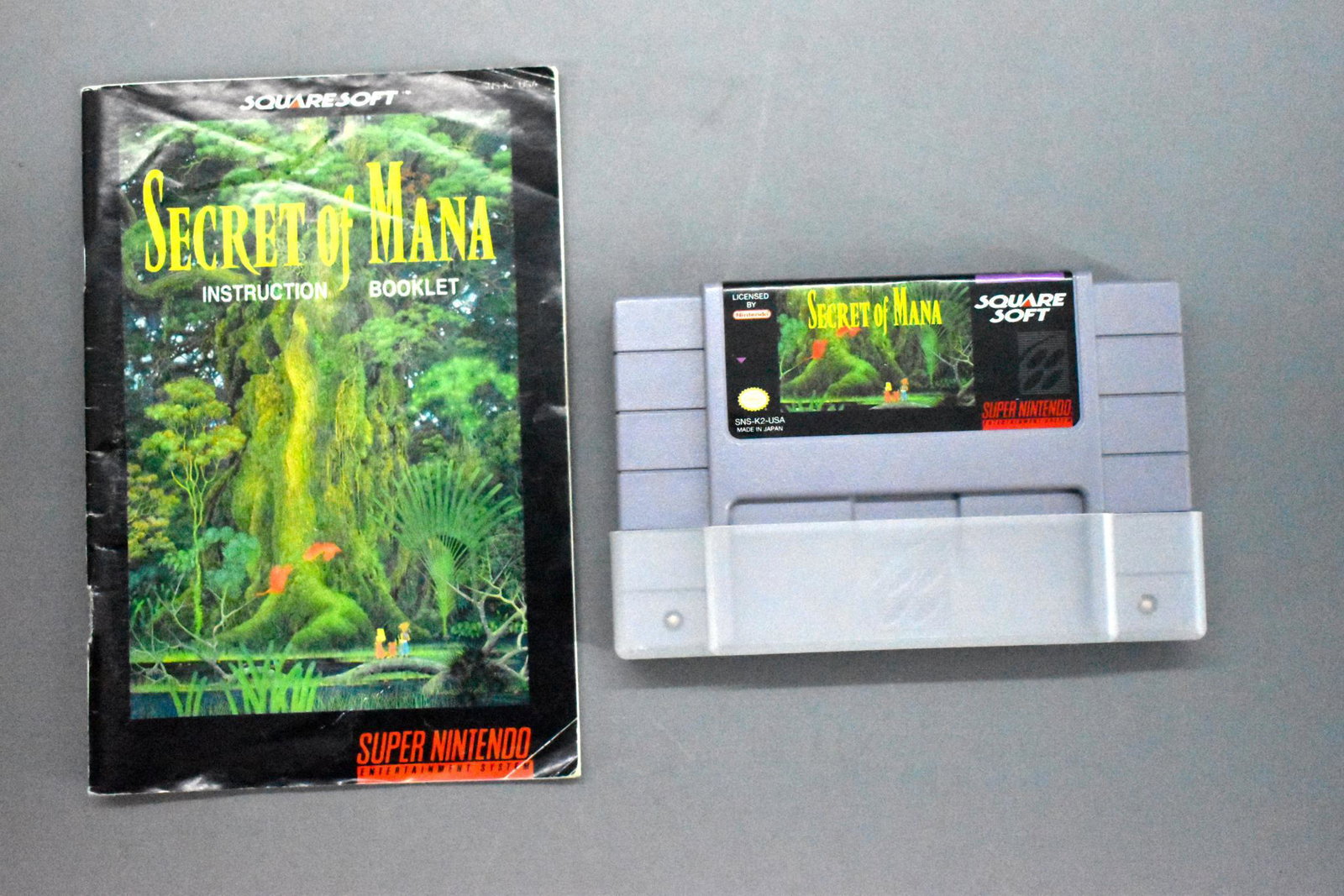 SNES Super Nintendo Secret of Mana cartridge with: SNES Super Nintendo Secret of Mana cartridge with manual, cartridge is in sx condition, the manual is complete but fair to good. Game is untested.