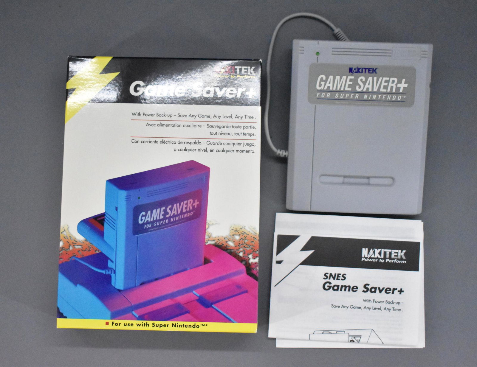 Naki Tek for Super Nintendo game saver in original box: Naki Tek for Super Nintendo game saver in original box, in excellent used condition with original instructions in a very good original box. This is untested.