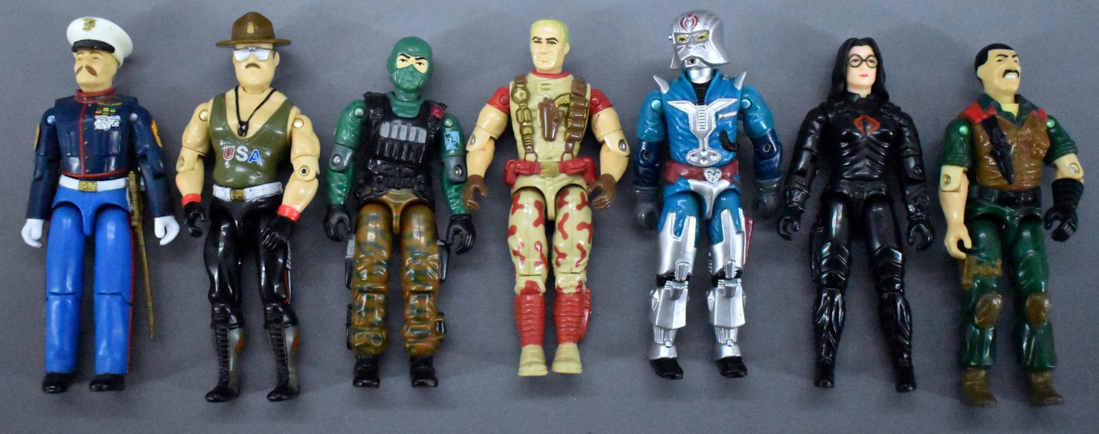 Group of NICE 1980's Hasbro GI Joe 3 3/4" figures Gung: Group of NICE 1980's Hasbro GI Joe 3 3/4" figures to include Gung Ho, Sgt Slaughter, Baroness an others, these are all clean but missing almost all of the weapons.