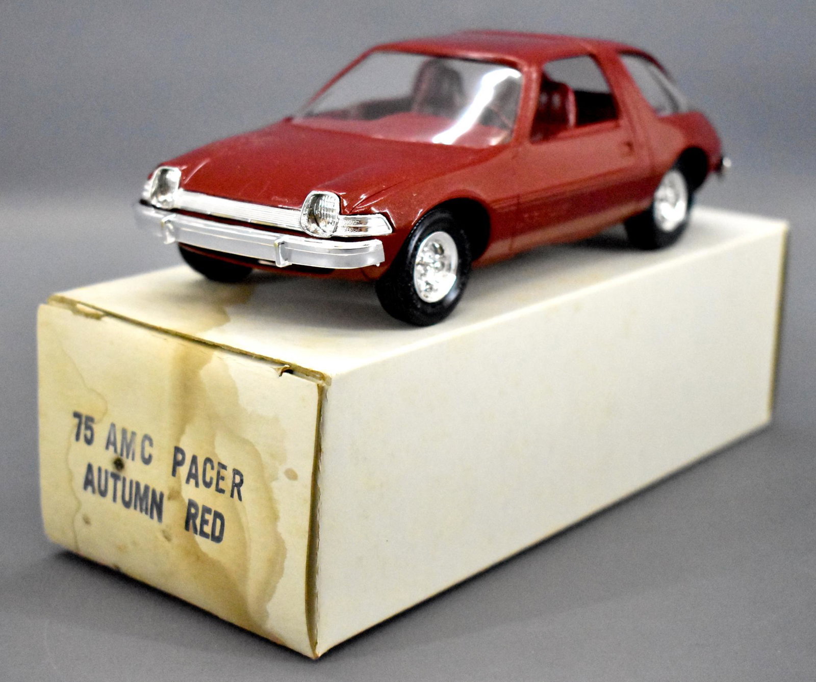 Near mint 1975 AMC Pacer dealer promo car in original: Near mint 1975 AMC Pacer dealer promo car in original box, Autumn Red, fantastic car with an excellent original box and original tissue inside.