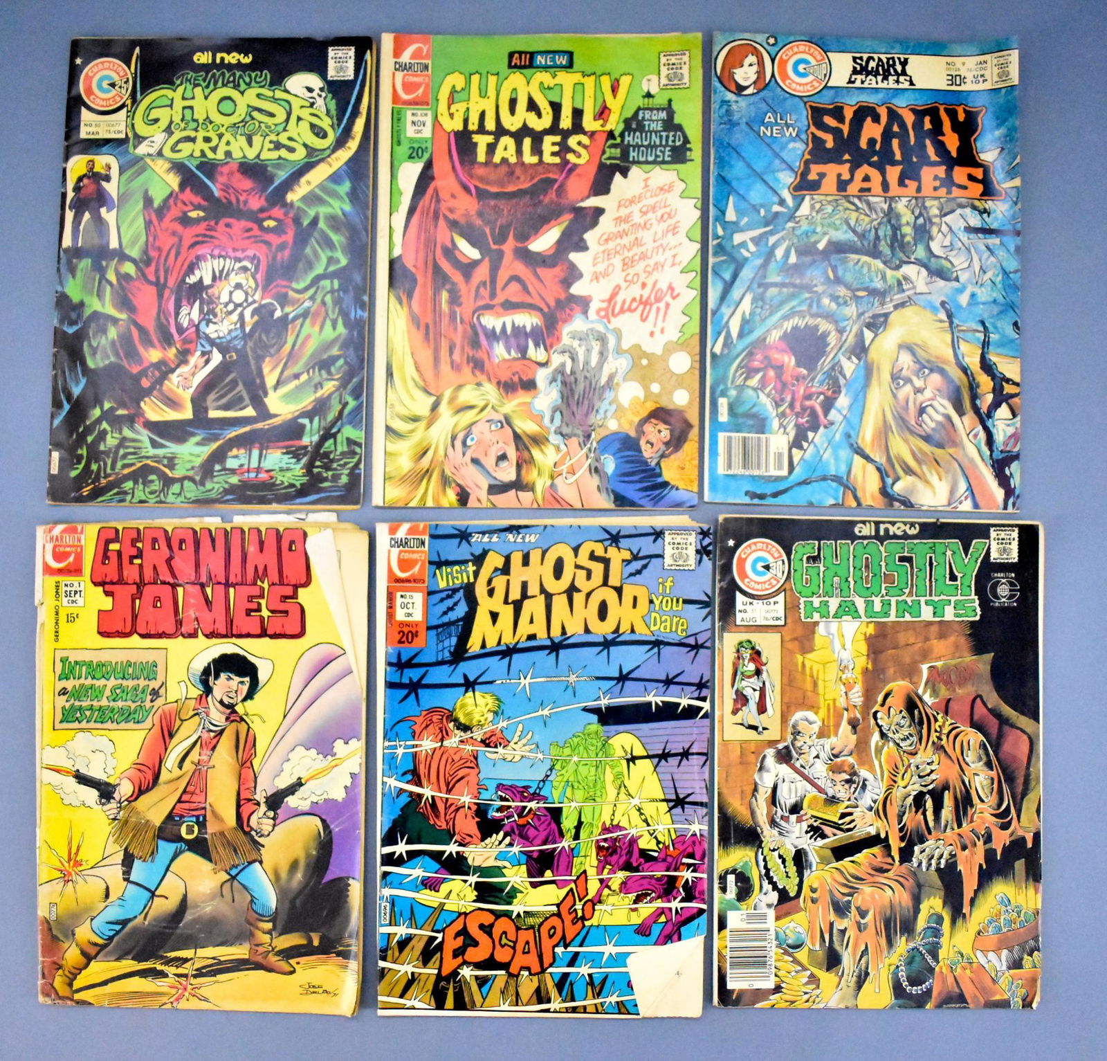 Six Charlton bronze age horror and western comic books (1 of 2)