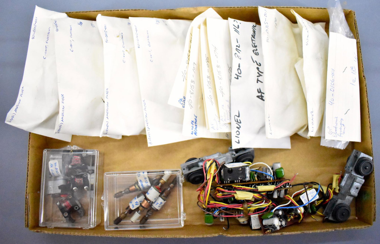 Group of Lionel modern era service parts for American: Group of Lionel modern era service parts for American Flyer S gauge to include several printed circuit boards and electronics. New old stock parts from a defunct Lionel Service Station that have been 