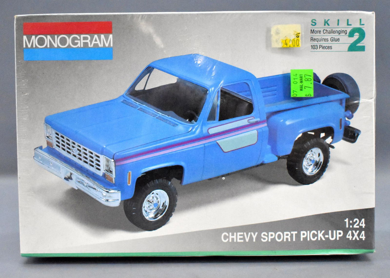 Factory sealed Monogram Chevy sport pickup 1/24 scale: Factory sealed Monogram Chevy sport pickup 1/24 scale model kit in original box. Perfectly sealed kit in an excellent plus box.