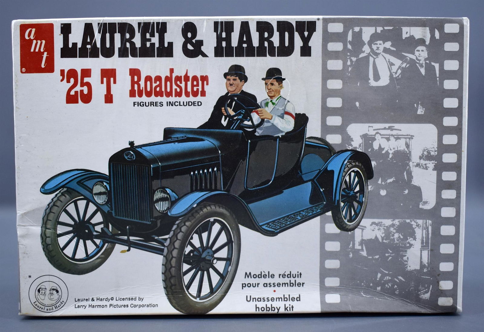 Factory sealed AMT Laurel & Hardy T462 1/25 scale model: Factory sealed AMT Laurel & Hardy T462 1/25 scale model kit. One small hole in shrinkwrap on top, otherwise no issues, the box has considerable cupping from the wrap shrinking, it still presents well.